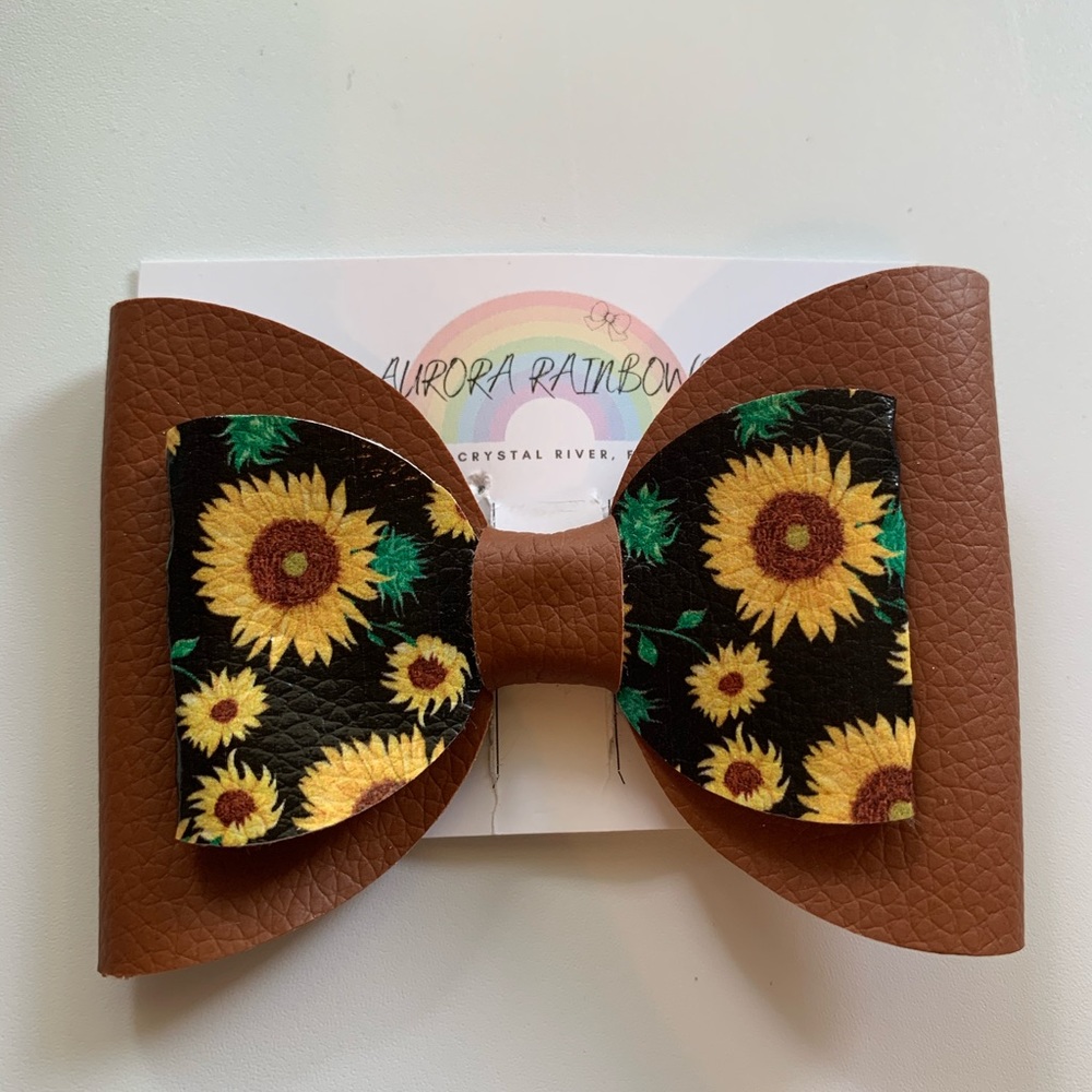 brown Faux Leather Sunflower Bow or Headband